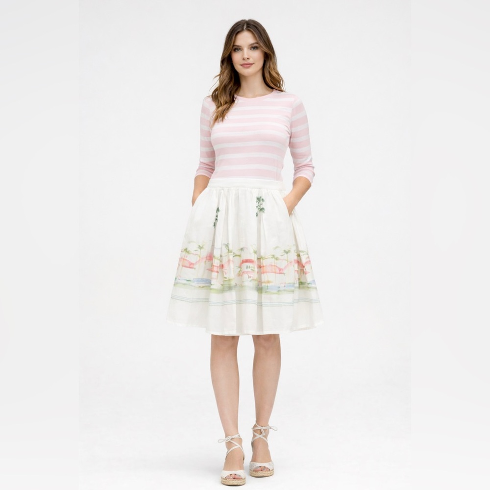 Joie\ Anthropologie, Cotton Silk Printed A-Line Skirt – White & Pink, Size S